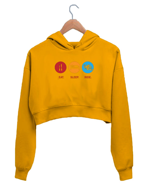 Quirkipedia Eat Sleep Ride TRAVEL Wanderlust, Biker Womens Crop Hoodies